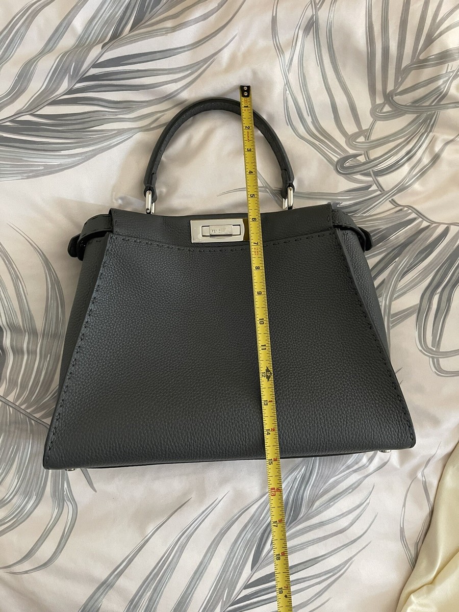 Auth FENDI Medium Peekaboo Selleria Asphalt Dark Gray Leather Bag