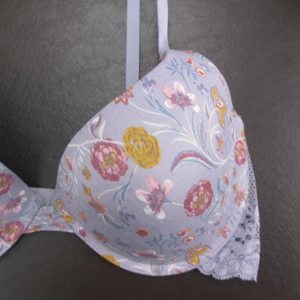 Sujetador Jessica Simpson 36C púrpura floral acolchado con aros cierre ajustable trasero Foto 4 de 4