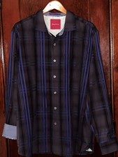 TOMMY BAHAMA BROWN  BLUE PLAID LONG SLEEVE COTTON SHIRT SIZE XL SHARP DETAILS