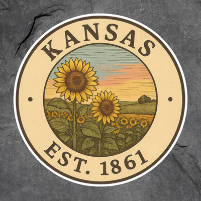 Kansas sticker vinyl decal sunflower retro sunset vintage farming USA
