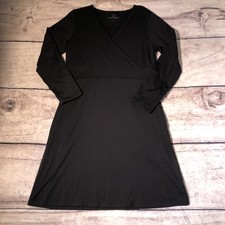 Scottevest Dress L Black Daphne Faux Wrap Fleece Lined Zip Pocket Stretch Travel