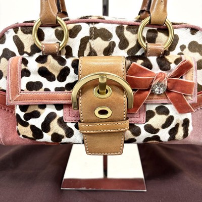 バッグ Coach Unborn Carf Soho Leopard Bag COACH Unborn Carf Leopard Turn Lock Hand Bag Ribbon Used