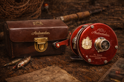 #ad Vintage ABU Ambassadeur 5000 Fishing Reel Sweden w Leather Case Oil Parts $169.00