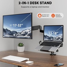 Bontec Feder Monitorarm mit Laptop Notebook Fach Hold 12"-17" für VESA schwarz+