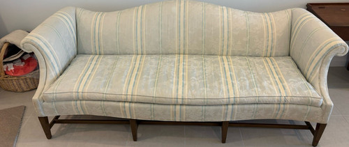 Duncan Phyfe Traditional Camelback Sofa Striped Fabric Classic Round Arms Wood l