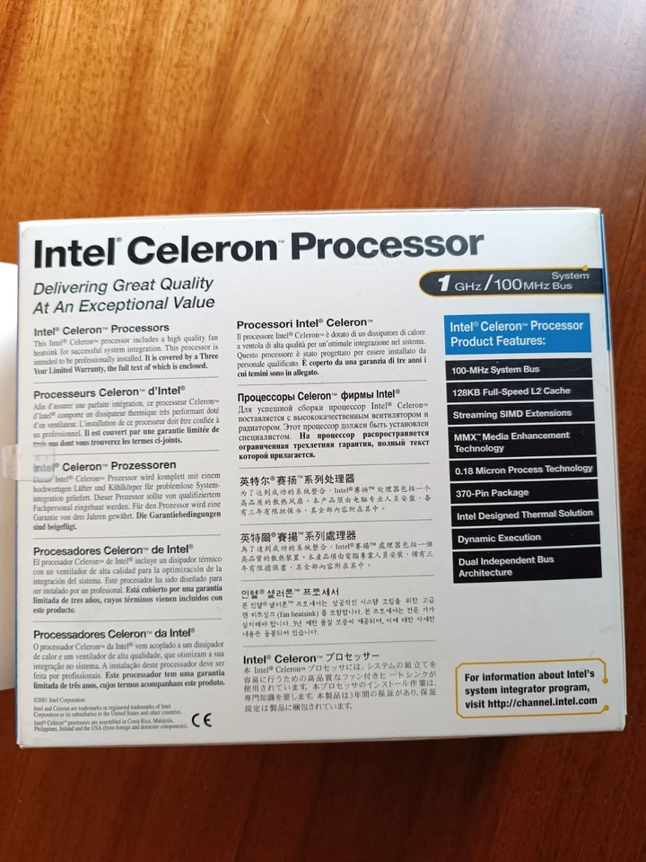 INTEL CELERON Processore 1 GHZ 1000 MHZ Boxato DISSIPATORE VENTOLA Originali Box - Immagine 2 di 2