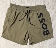 Hugo Boss Octopus Swim Trunks Mens Sz XL Spellout Lined Brown Shorts
