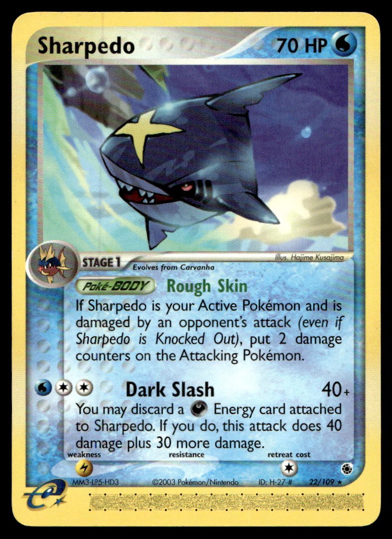 EX-NM Ruby and Sapphire Sharpedo Rare 22/109 2003 Pokemon TCG