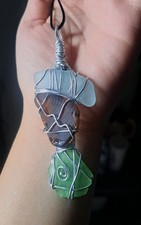 3 Stacked Wire Wrapped Sea Glass Necklace Handmade Jewelry 