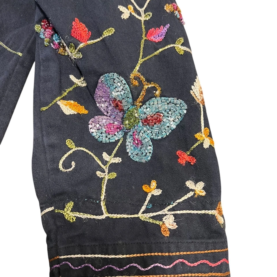 Quacker Factory Beaded Elaborate Butterfly Spring Denim Jacket Artsy Unique L - Image 3 of 4