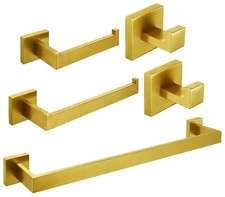 5-Piece Brushed Gold Bathroom Hardware Accessory Set Including 24inch Towel B...