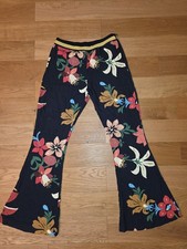 FARM Rio Black Floral Wide Leg Viscose Pants Tropical Print Elastic Waist size M