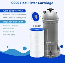 Fil-fresh C900 Pool Filter Cartridges Compatible with Hayward C900, 90 sq.ft