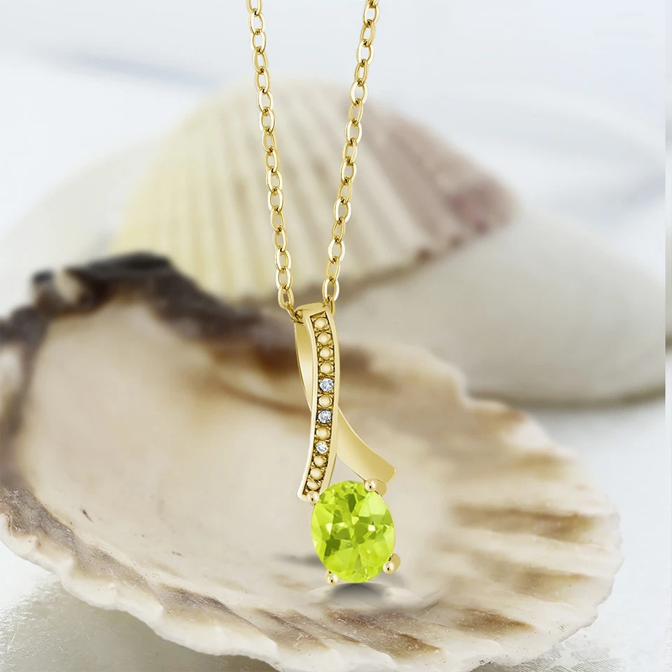 1.69 Ct Yellow Lemon Quartz White Diamond 18K Yellow Gold Plated Silver Pendant - Image 2 of 3