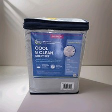 Serta Cool Clean Sheet Set King GRAY grey Flat Fitted Flat Pillow Elastic