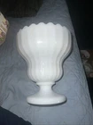 Milk Glass Scalloped Ribbed Pedestal Planter Vase Round Bottom Wedding Vintage