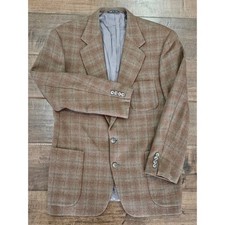 VTG Gentleman Lambswool Plaid Tweed Sport Blazer Brown Earthtones 42L USA