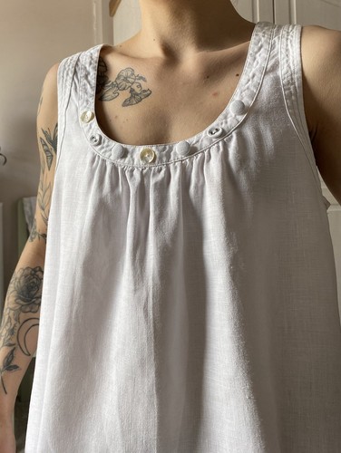 Beautiful 00s Vintage White Linen Bubble Hem Dress Boho Retro - Picture 4 of 5