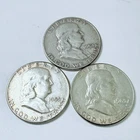 FRANKLIN SILVER HALVES LOT OF 3 - 90% SILVER COINS FREE SHIPPING #8596