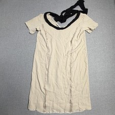 PRADA Tunic Dress Womens 44 Beige Short Sleeve Scoop Neck Jersey Cotton Italy