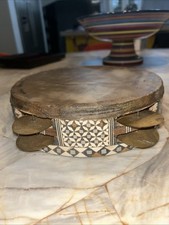 Egyptian Inlaid Musical Wooden Tambourine Rik with Brass Cymbals 8.5 Inches Hide