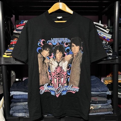 Y2K Jonas Brothers 2008 Look Me In The Eyes Tour Black Band T-Shirt Size M