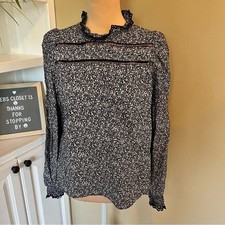 Other Stories Paris Atelier Blouse Size 2 Blue White Floral Print Romantic