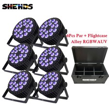 SHEHDS 6Pcs LED 18x18W Aluminum Par RGBWAUV 6IN1 Flat Par Light With Flightcase