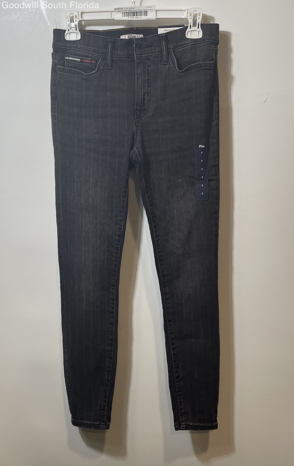 Tommy Hilfiger Womens Black Striped High-Rise Skinny Leg Jeans Size 2 w/ Tags