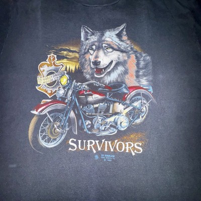 Harley Davidson 3D Emblem Shirt Mens XL Wolf Survivors Vintage Single Stitch
