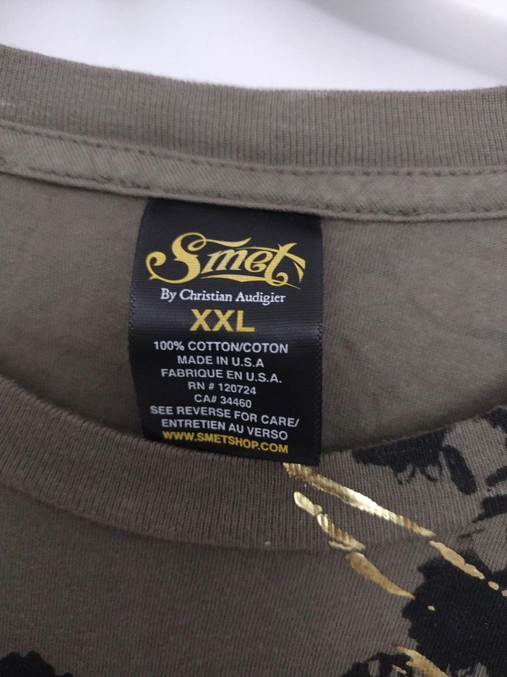 Smet By Christian Audigier 衬衫男式 2XL 棕色头骨图形美国制造 — 第 2/4 张图片