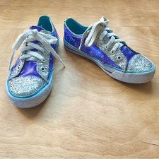 The Children s Place Girls Glitter Sneakers Size 1 Purple Blue Silver Lace Up