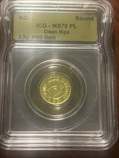 ICG Clean Ripz 2.5g .9999 Gold MS70 Round 5163.18 per troy oz