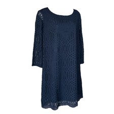 New J.Crew Laser-Cut Lace Eyelet Shift Dress Women’s 10 Navy Blue 3/4 Sleeve NWT