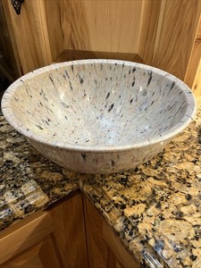 Vintage BrookPark Melamine Melmac 11.75” Large Confetti Mixing Bowl Cream Blue