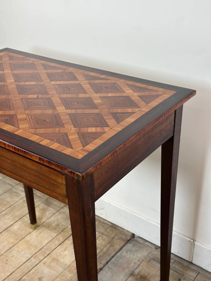 Table écritoire en marqueterie de cubes années 1900 - Photo 4/4