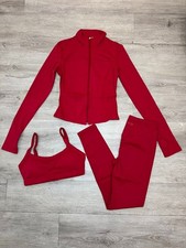 Women's Matching 3 Piece Athleisure Set Jacket Leggings Sports Bra
