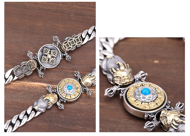 B32 Armband Drache hält 12 Tierkreiszeichen mit Türkis Vajra Symbol Silber 925 - Bild 4 von 4