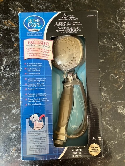 Home Care by Moen Shower Head w/Premium Push Button Pause Control, Chrome, New