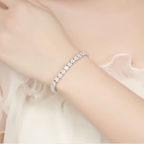 4mm D Color Princess Cut Moissanite Tennis Chain Bracelet 925 Sterling Silver - Picture 5 of 11
