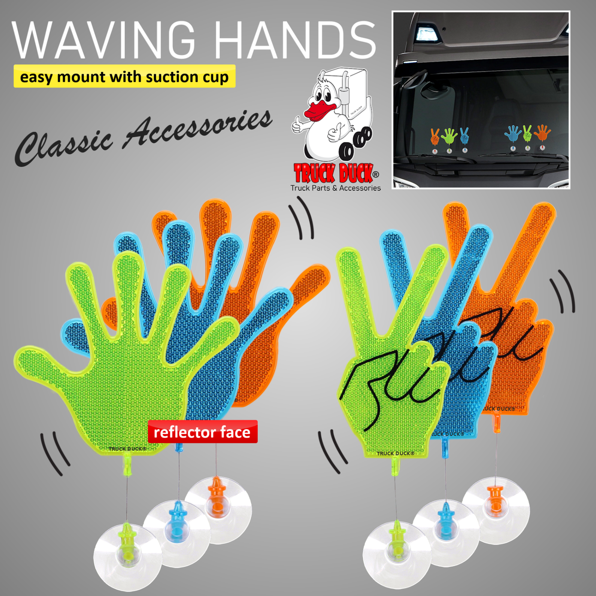 WINKEHAND HAND DEKO Wackelhand Bye Bye Hand Grün Mit Saugnapf Für LKW Auto Bus EUR 15,99 - DE