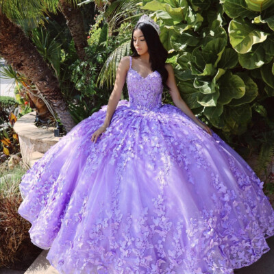 Lavender Quinceanera Dress Spaghetti Straps Lace 3D Butterfly Ball Gown Sweet 15 | eBay Lavender Quinceanera Dress Spaghetti Straps Lace 3D Butterfly Ball Gown Sweet 15 | eBay