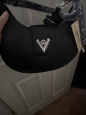 Valentino Orlandi Black Vegan Leather Sliver Shoulder Bag + Wallet