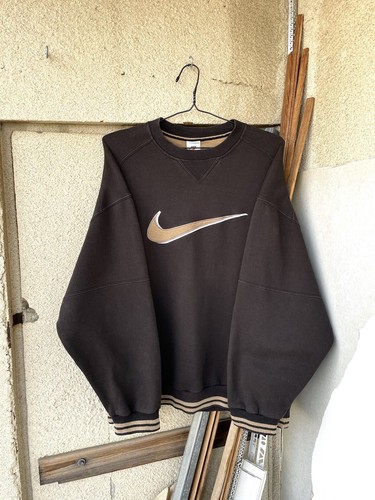 Vintage 90s Nike Chocolate Brown Travis Scott Style Center Logo Sweatshirt Sz L - Picture 6 of 18