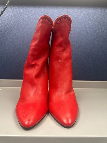 Tamara Melon Red Leather Boots 3.5' heel - Picture 6 of 8