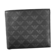 EMPORIO ARMANI Men's Wallet Bi-fold with Coin Box Leather Eagle Mark Black NEW