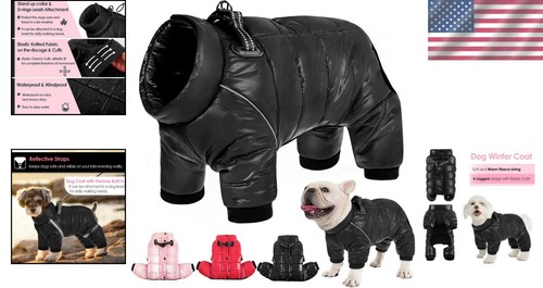 Warm Waterproof Dog Coat - Full-Body Snowsuit with Reflective Stripes, S Size - Picture 2 of 9