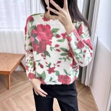 Sezane Women's Mohair Wool Blend Rose Print Sweater