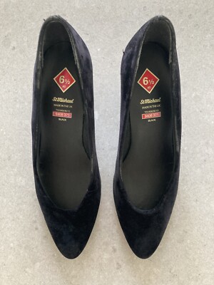 Vintage St Michael Black Velvet Heeled Court Shoes UK