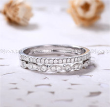 Moissanite Eternity Wedding Bands 1 Carat Round Cut Solid 14K White Gold For Her